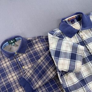 Mens Polo Lot Of 2 LG Heavy Cotton Plaid Shirts Golf Outdoor Long Sleeve & Short